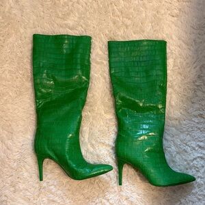 Emerald Croc-Embossed Heeled Boots